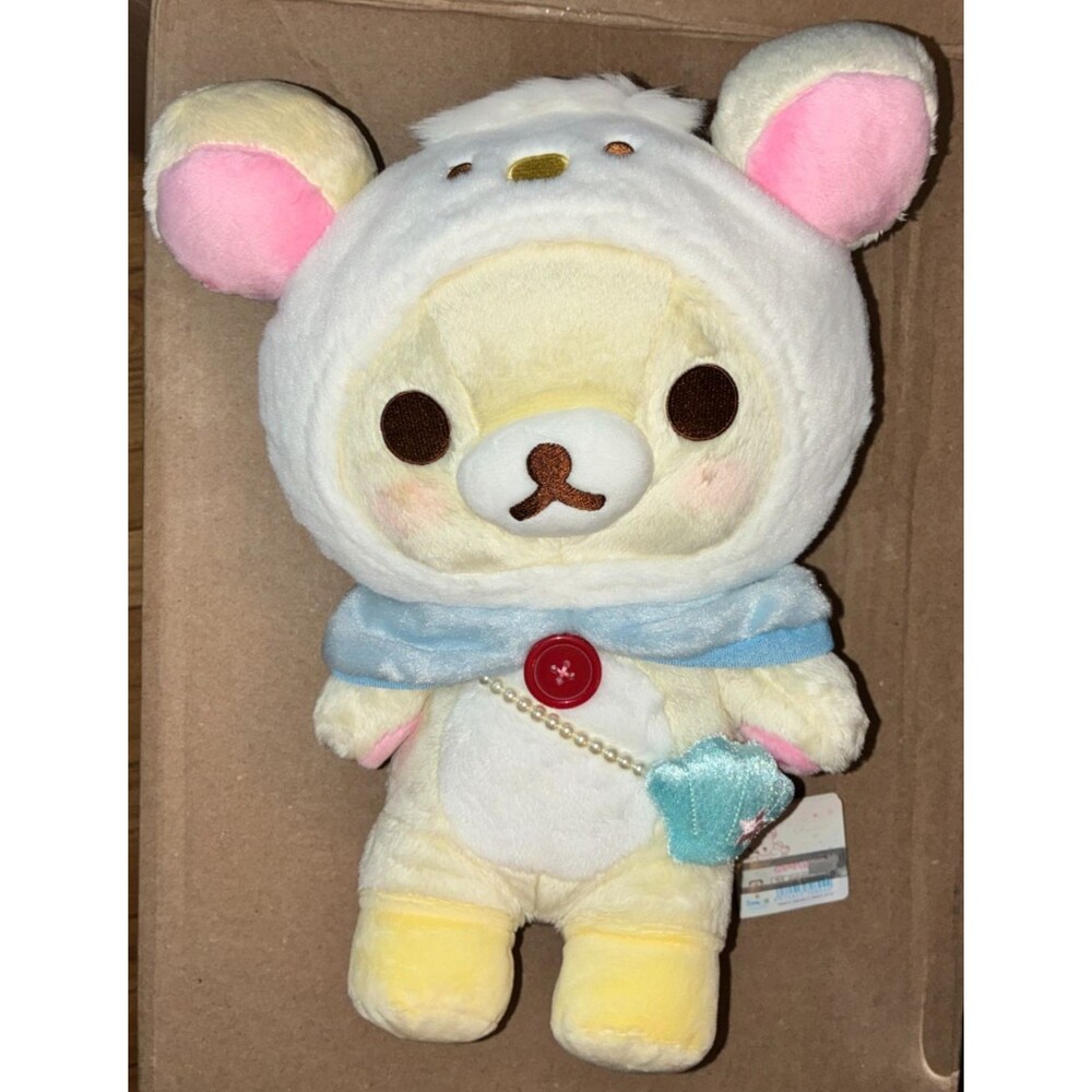 San-X Korilakkuma 2018 Penguin Seashell Vacation 12" Plush Rilakkuma Button RARE
